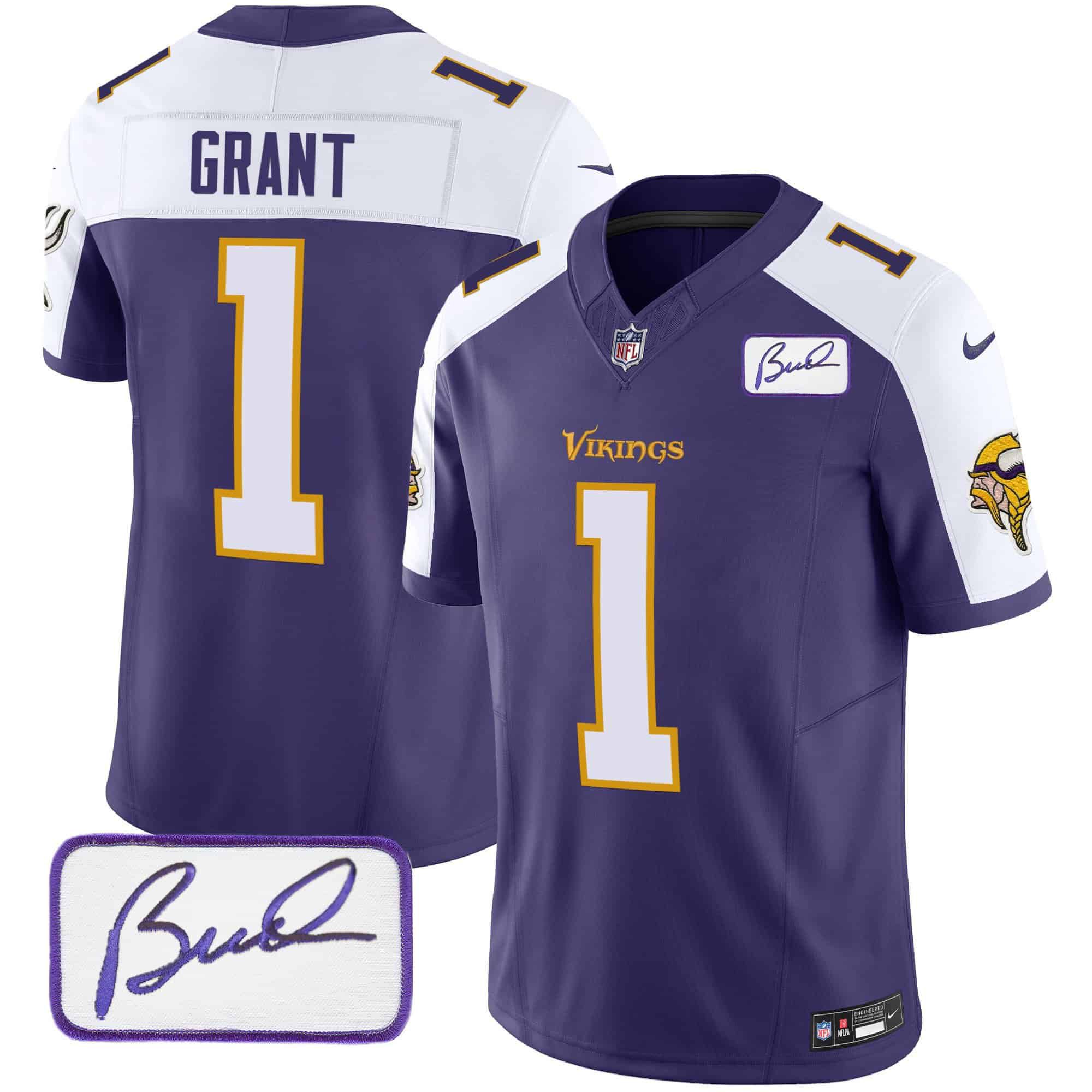 Men Minnesota Vikings #1 Grant Purple 2024 Nike Bud Grant Patch Classic Limited NFL Jersey style 4->indianapolis colts->NFL Jersey